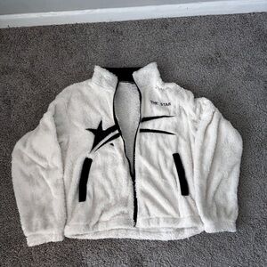 White Fleece Jacket with Black Star Design